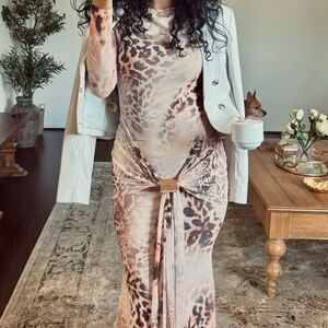 Leopard Print Long Sleeve Maxi Dress